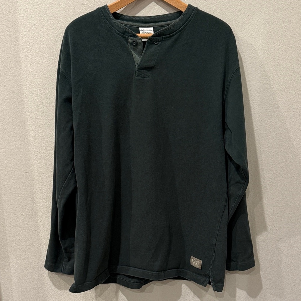 Vintage Columbia Men's Dark Green 100% Cotton Long Sleeve Shirt